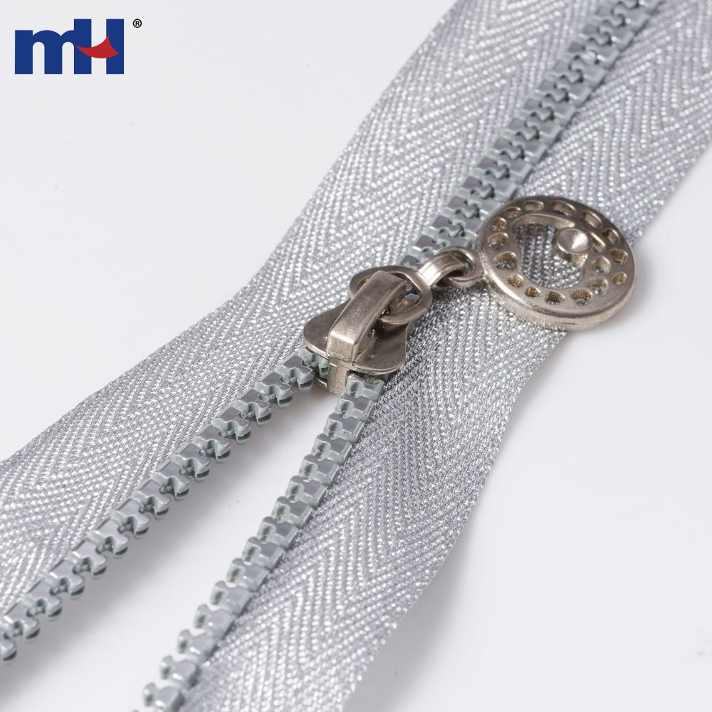 5 Chunky Open End Zips Plastic Silver Tape & Teeth