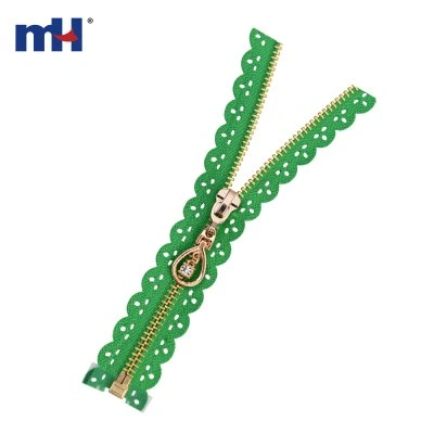 #5 Metal Brass Teeth Zipper with Lace Tape